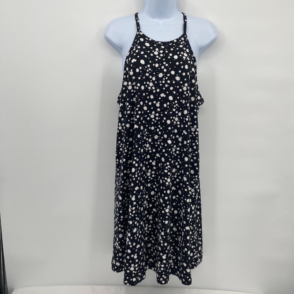 French Grey Polka Dot Halter Mini Dress Knee Length Stretch Black Size Medium